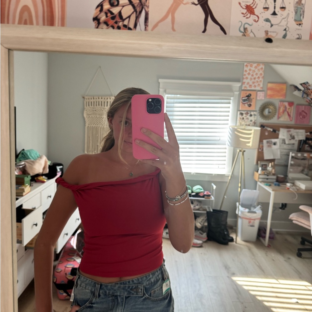 Peppermayo Off-Shoulder Red Crop Top